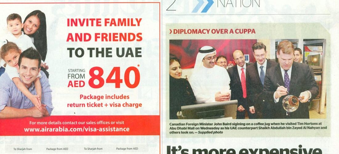 لقاء نيليش فيد مع جون بيرد، وزير الخارجية الكندي، في كافيه تيم هورتنز بمجلة الخليج تايمز.